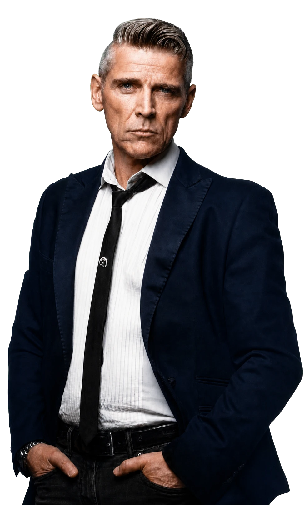 Portrait of Herreklinikken member Richard Bowers in a navy suit.